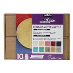 Pebeo Fantasy Moon Set 10x 45 ml & Accessories Hammer Effect Pearlescent Craft Paint Set 758441